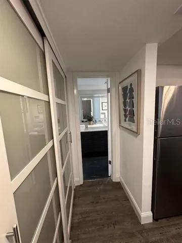 Hallway from living room to kitchen to bathroom
