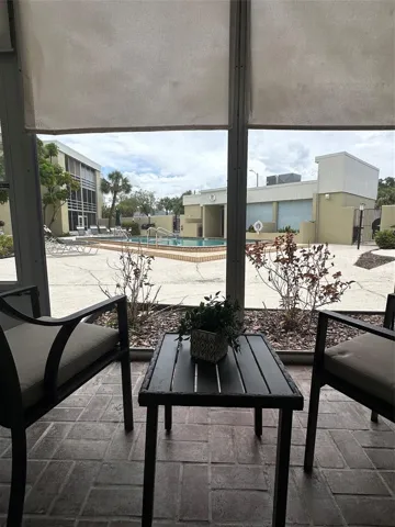 Patio with pool view