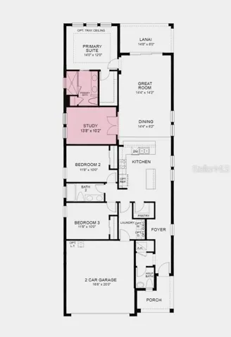 Floor Plan - Additional Highlights Include: 8' interior doors, pocket door into the primary bath, window coverings and appliance package