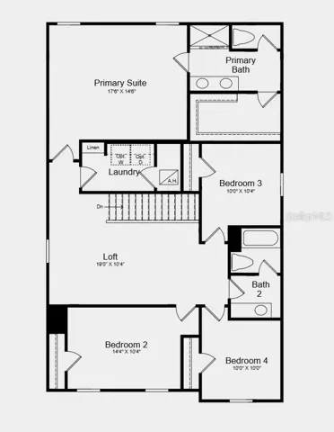 Second Floor Plan - Additional Highlights Include: refrigerator, washer and dryer, and window blinds throughout the whole house