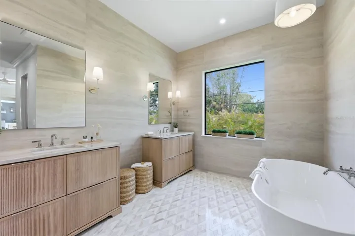 Primary Suite Bathroom, dual vanities, Freestanding Tub