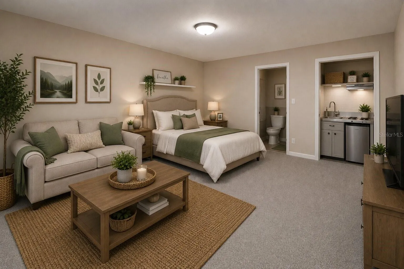 Virtual Staged unfinished efficiency apartment