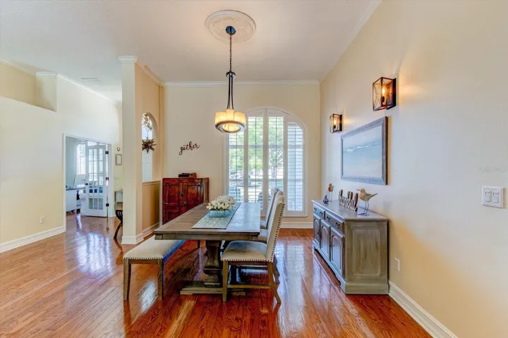 Dining room with custom plantation shutters