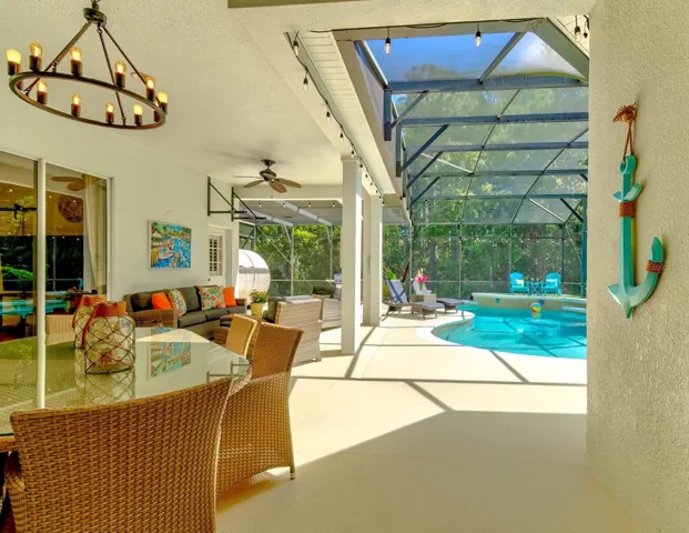 Conversation area in the back makes this a green outdoor oasis