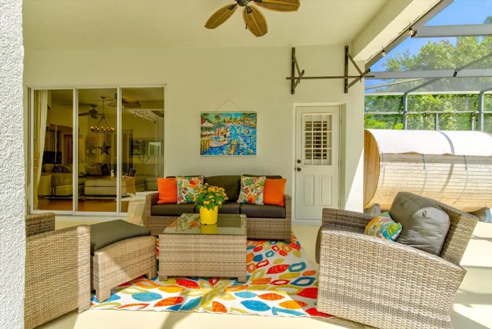Rooms for seating and an outdoor access pool bath