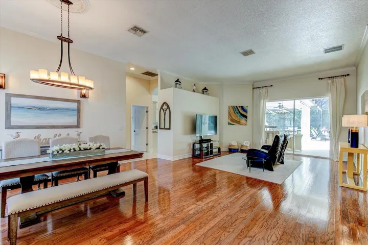 Large open spaces for dining and living with lots of light