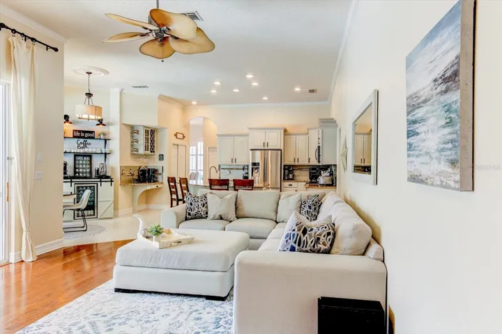 Family room with high ceilings