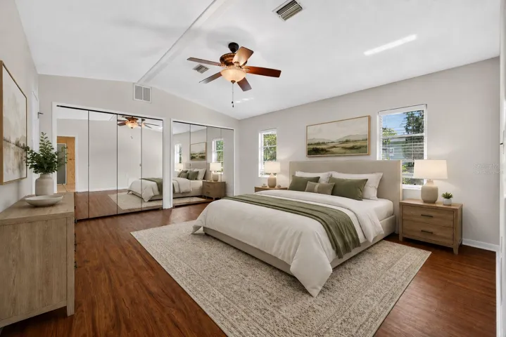 Virtually staged primary bedroom
