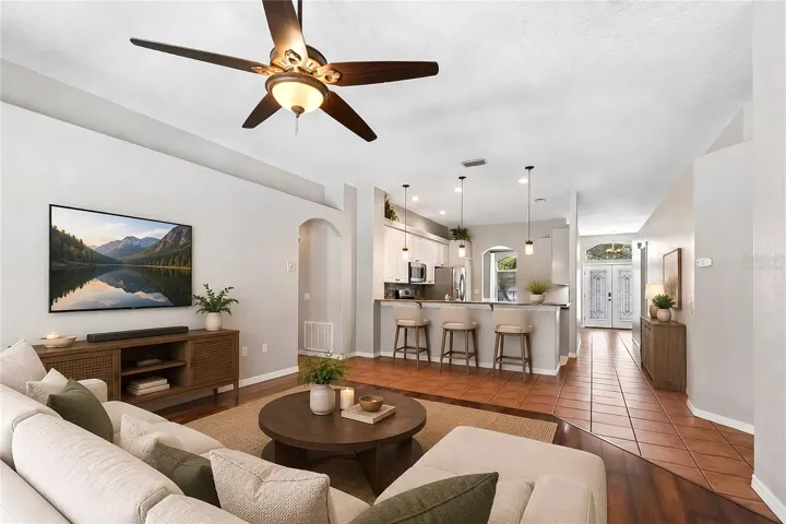 virtually staged - Living Room Opens to Kitchen