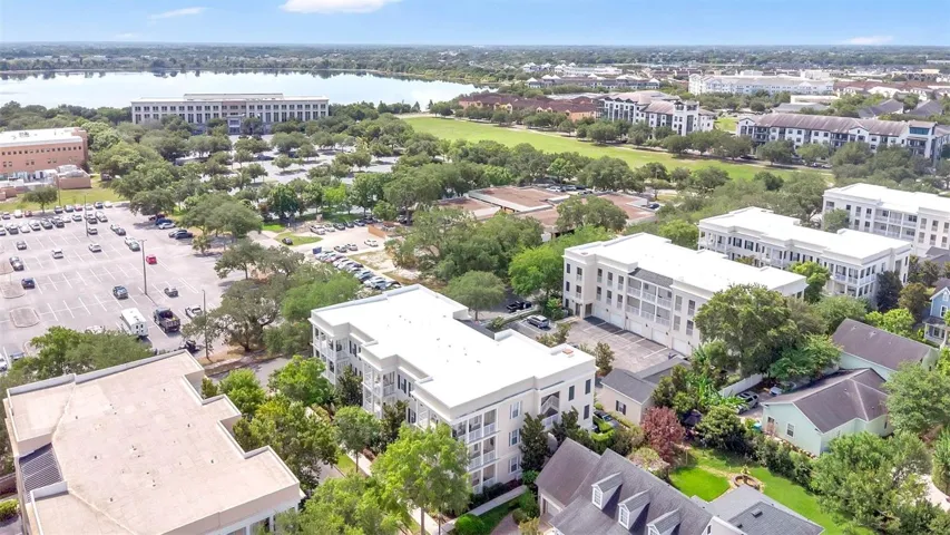 View looking southeast with Lake Baldwin Ln and village center in background