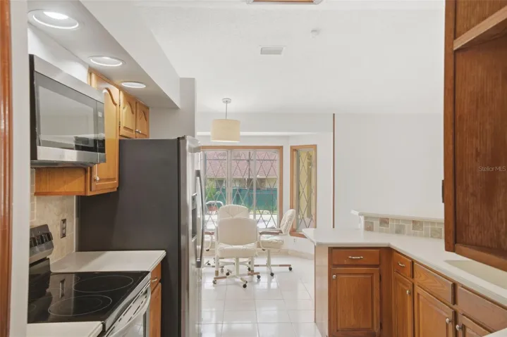 Looking into kitchen and breakfast nook