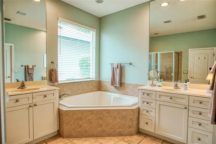 Primary bathroom with modern paint color