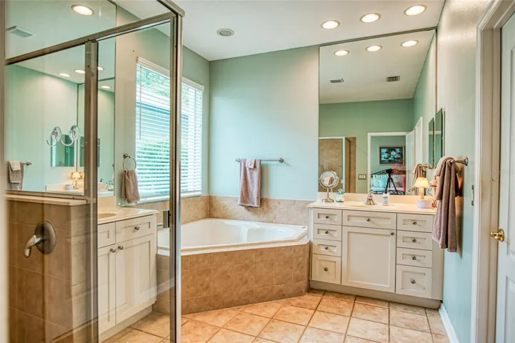 Primary bathroom with corner tub