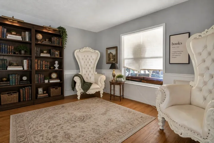 Family Room Virtually Staged as Library