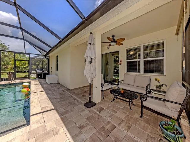 This beautiful lanai included plenty of undercover space for entertaining.