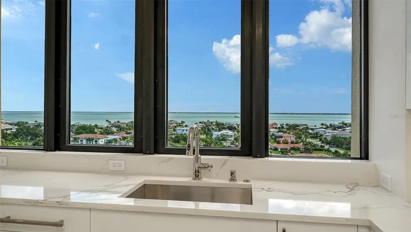 Kitchen with gorgeous bay views and city lights