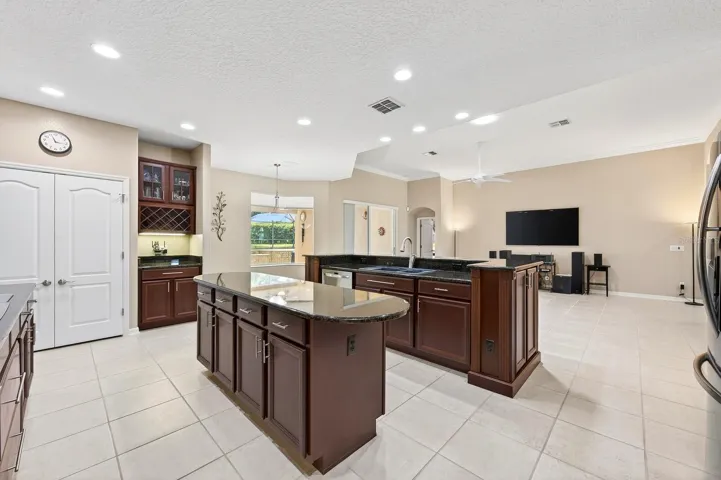 Chef's kitchen is open to the spacious living area.