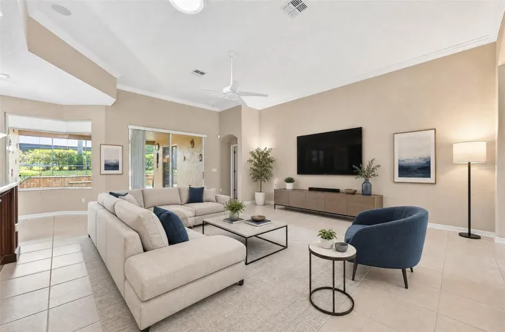 Light filled living area. Virtually Staged.