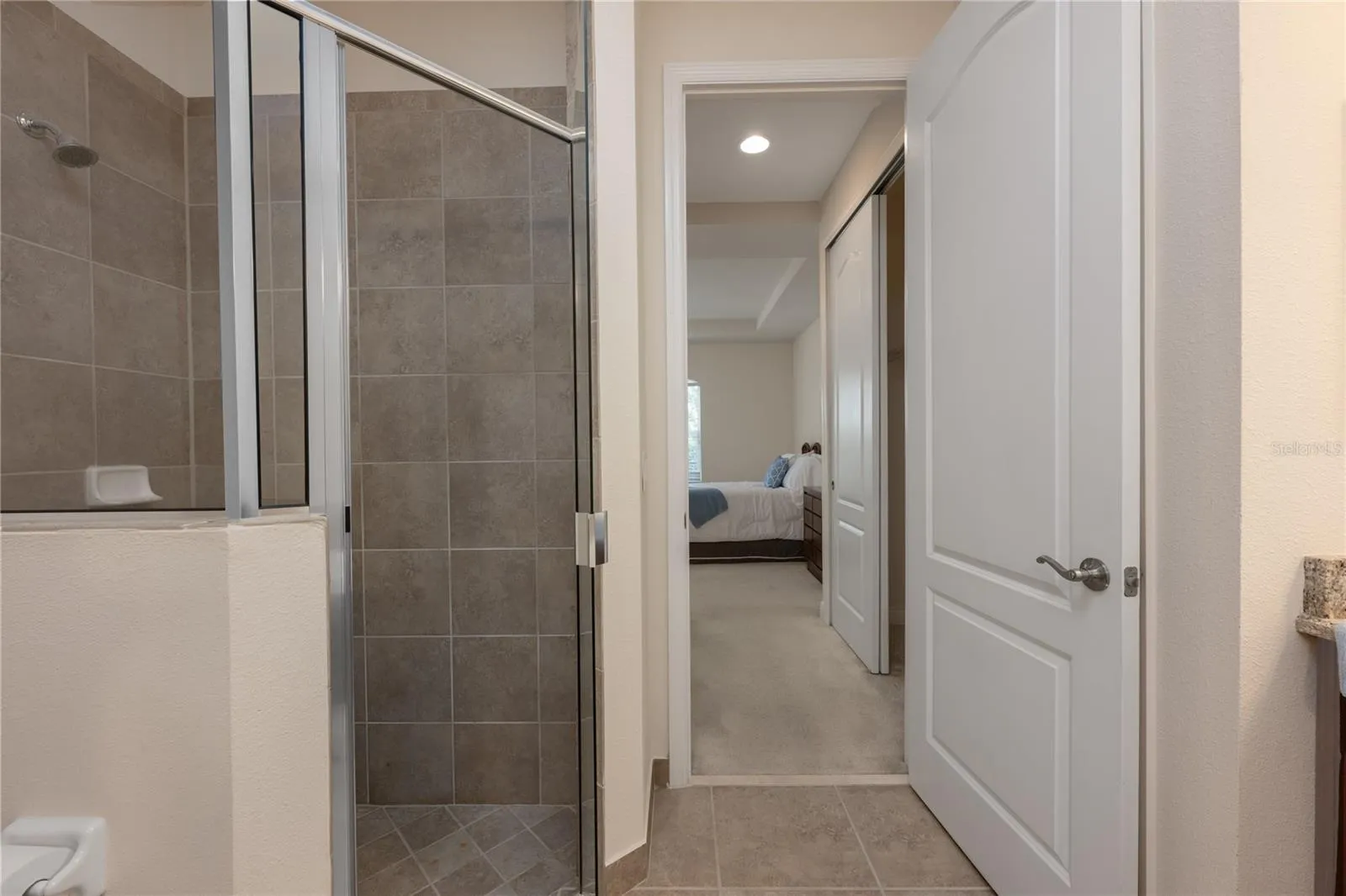 Shower view leading to master bedroom