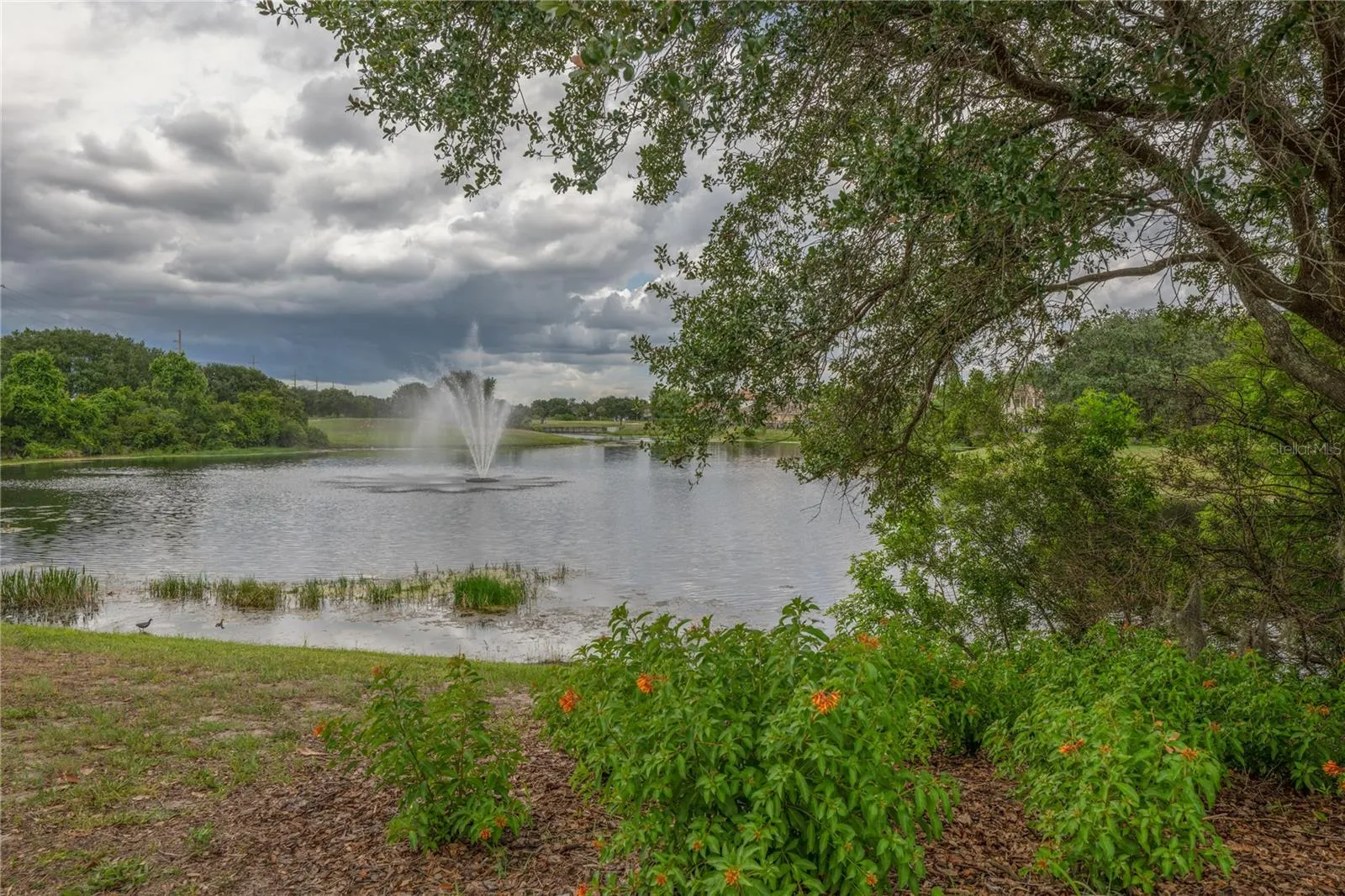 Beautiful fountain nestled among Eagle Creek's lush landscape and nature views