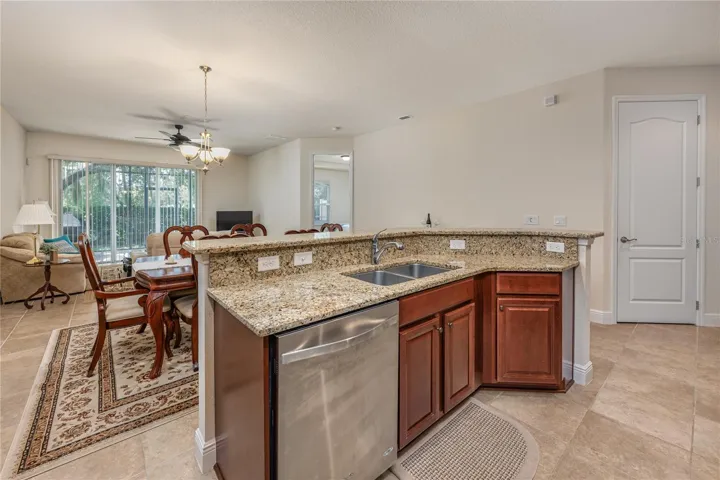 Spacious kitchen looking towards living room