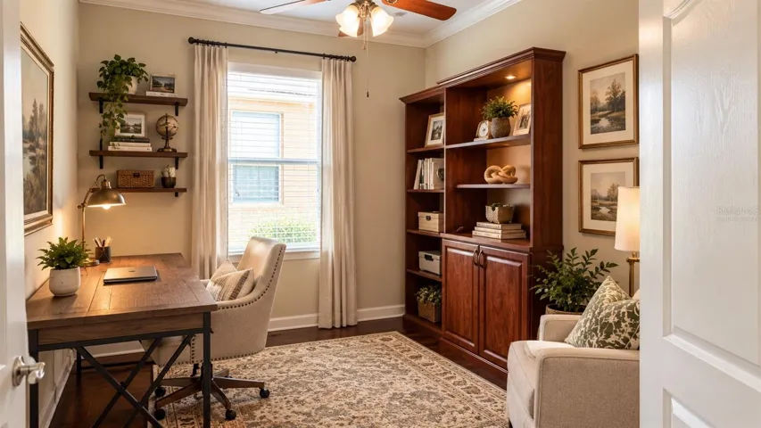 VIRTUALLY STAGED 2ND BEDROOM AS DEN OR OFFICE