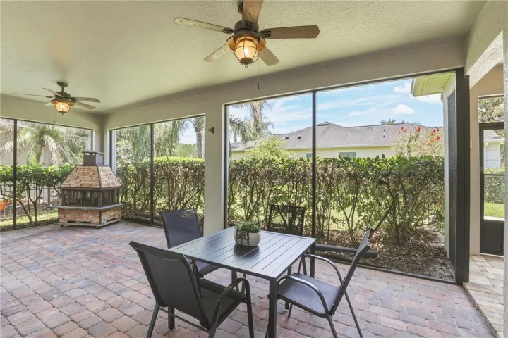 very large lanai with fireplace