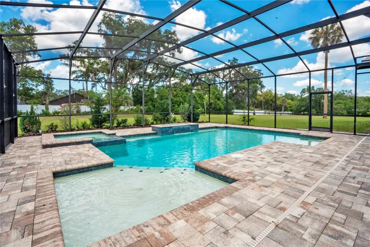 Paver Deck, Screened, Salt Water Pool and Spa, Both Gas Heated, Water and Fire Feature