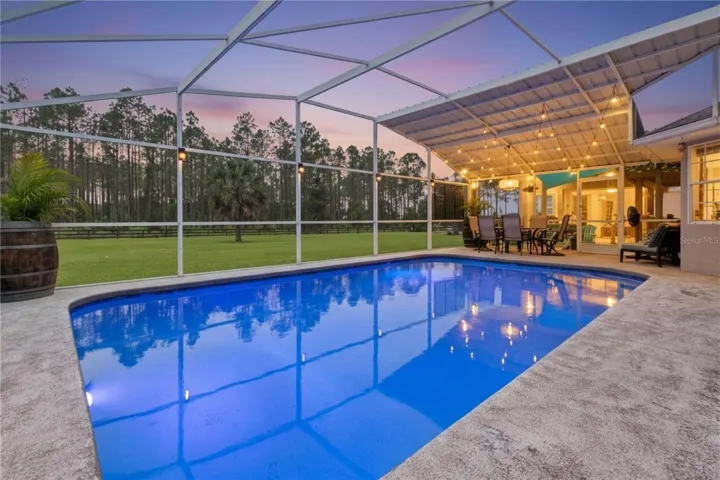 Pool & Pool Patio at Dusk