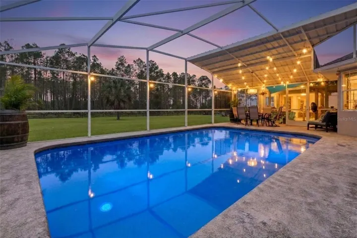 Pool & Pool Patio at Dusk