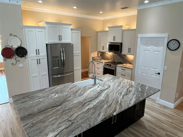 The Fully remodeled kitchen has new everything and it's beautiful.