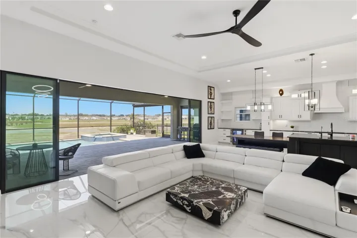 Living room with 8 Panel sliding doors that convert to 2