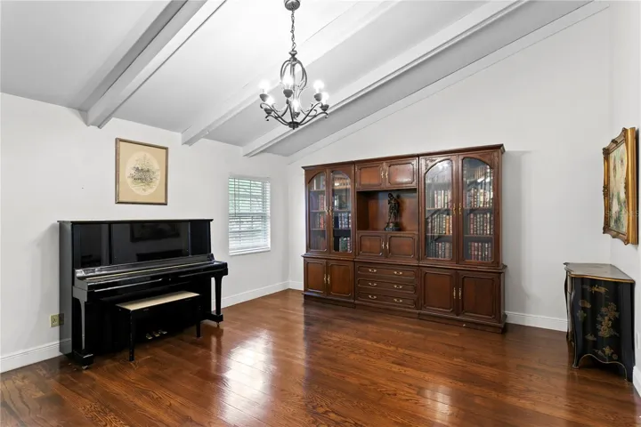 Vaulted ceiling in living room
