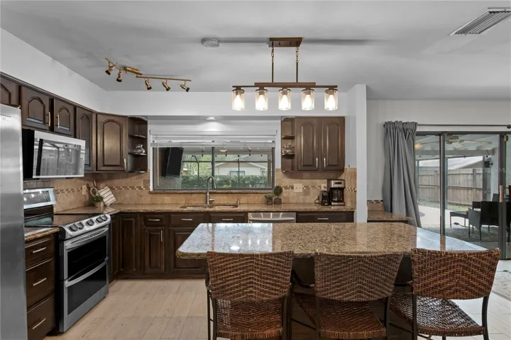 Pendant lighting and stainless steel appliances