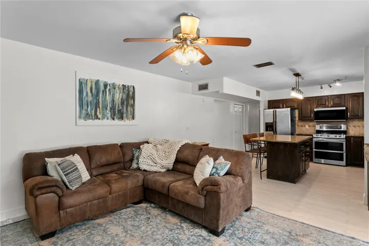 Large gathering space with kitchen flowing into family room
