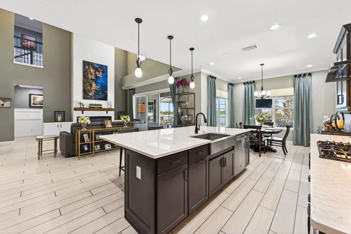 The open kitchen keeps everyone connected.