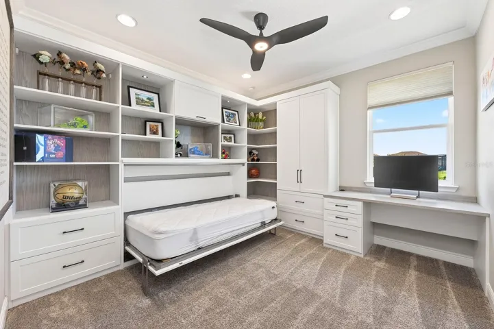 Guest bedroom with custom built-ins.