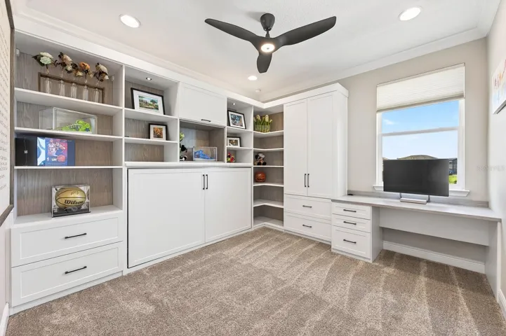 Guest bedroom with custom built-ins.