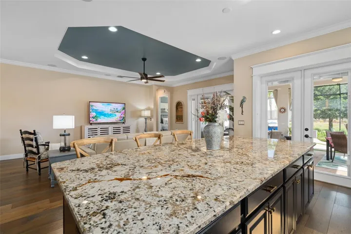 A view of the Great Room overlooking the Large Kitchen Island
