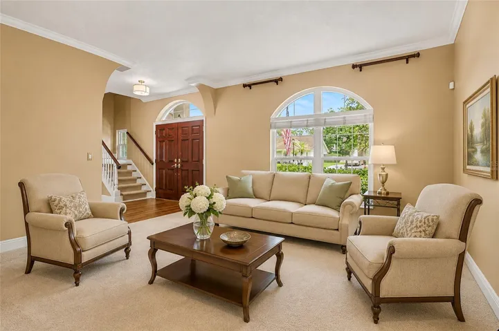 Virtually Staged Living Room with Hurrican Safe Window