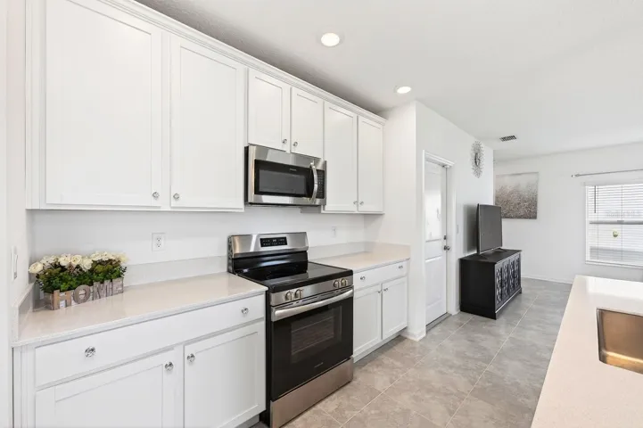Sleek solid surface countertops.