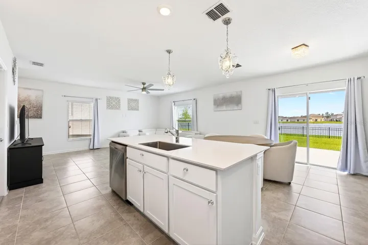 Light filled open concept main floor has water views.