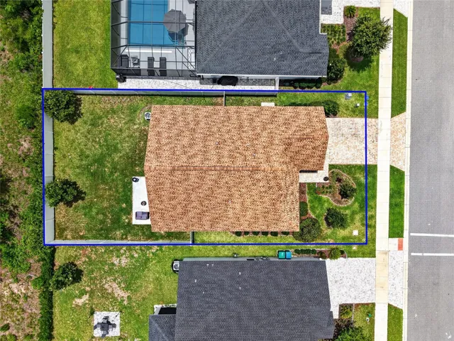 Aerial Side Elevation with Property Lines and Large Fenced Yard with Room For a Pool!