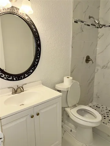 Renovated bathroom of one of the units
