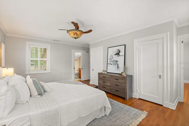 Primary bedroom with en suite bath boasting 2 closets.