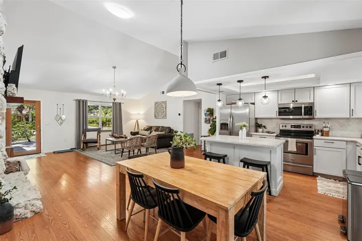 Dining, kitchen, living room