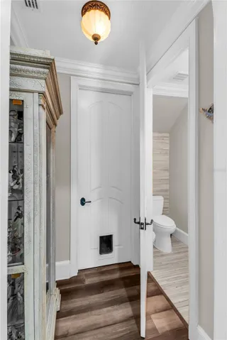 Hallway to downstairs half bathroom