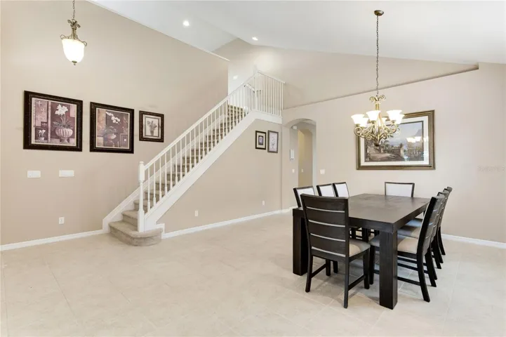 Vaulted ceilings in the living and dining rooms