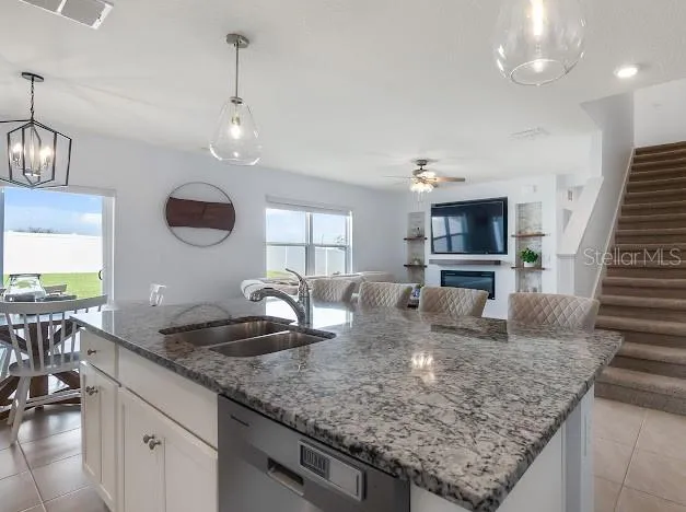 Kitchen to dinette and living room view.