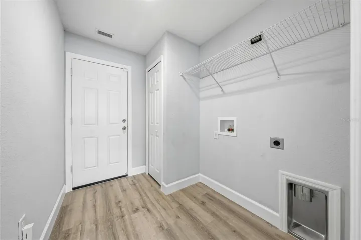 Interior laundry room with washer and dryer hookups